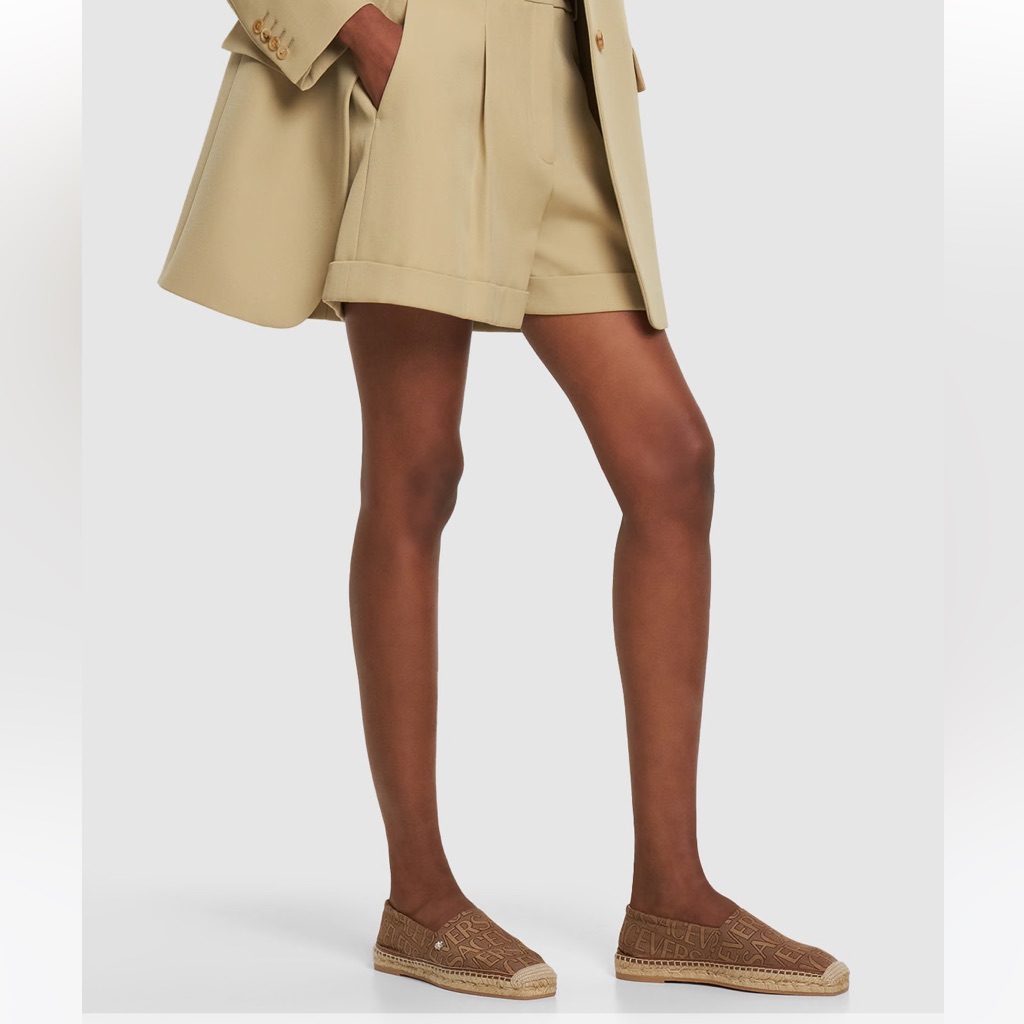 Versace Logo Print Espadrilles With Medusa Head In Beige Brown Eu38.5 Us7.5